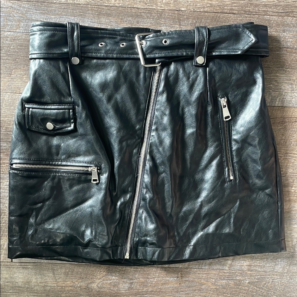 7 for all mankind Pleather Mini Skirt with Zipper Details
